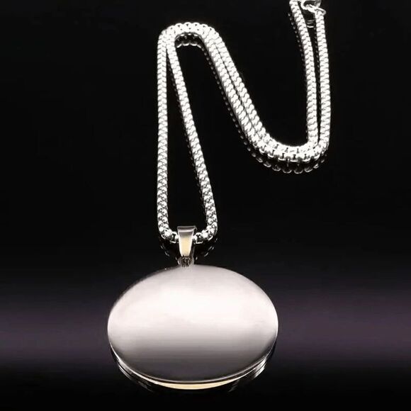 Stainless Steel Black And White Tree Of Life Round Pendant Necklace - Picture 3 of 6